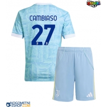 Otroški Nogometni dresi Juventus Andrea Cambiaso #27 Gostujoči 2025-26 Kratek Rokav (+ Kratke hlače)